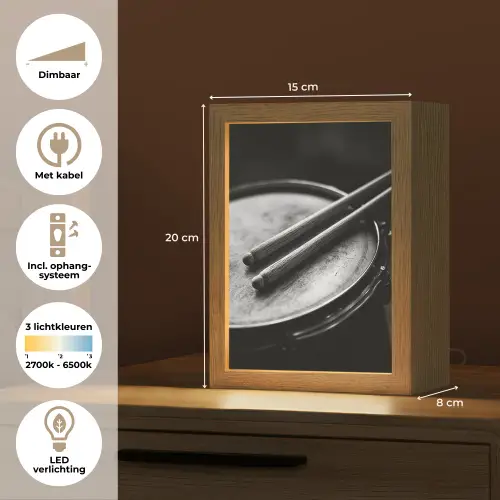 Trommel - Close-up - Drumstokken - Zwart Light Box met kabel (Tafellamp) klein -USP_NL