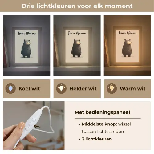 Beer - Donkerbruin - Minimalistisch Light Box met kabel (Kinderlampje) klein -USP_lichtkleurNL