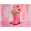 Roze - Bloemen - Cowboy tuinposter los doek klein -3d