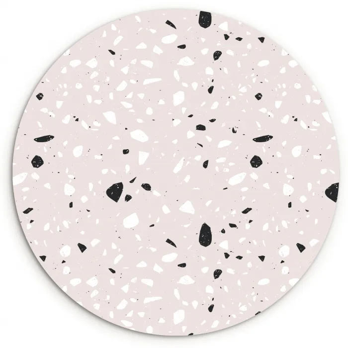 Terrazzo -  Patroon - Zacht - Zwart - Wit Wandcirkel plexiglas klein 852 -3d