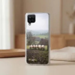 Schapen - Rij - Weide - Dieren - Platteland Telefoonhoesje Samsung Galaxy A12 klein -sfeer2