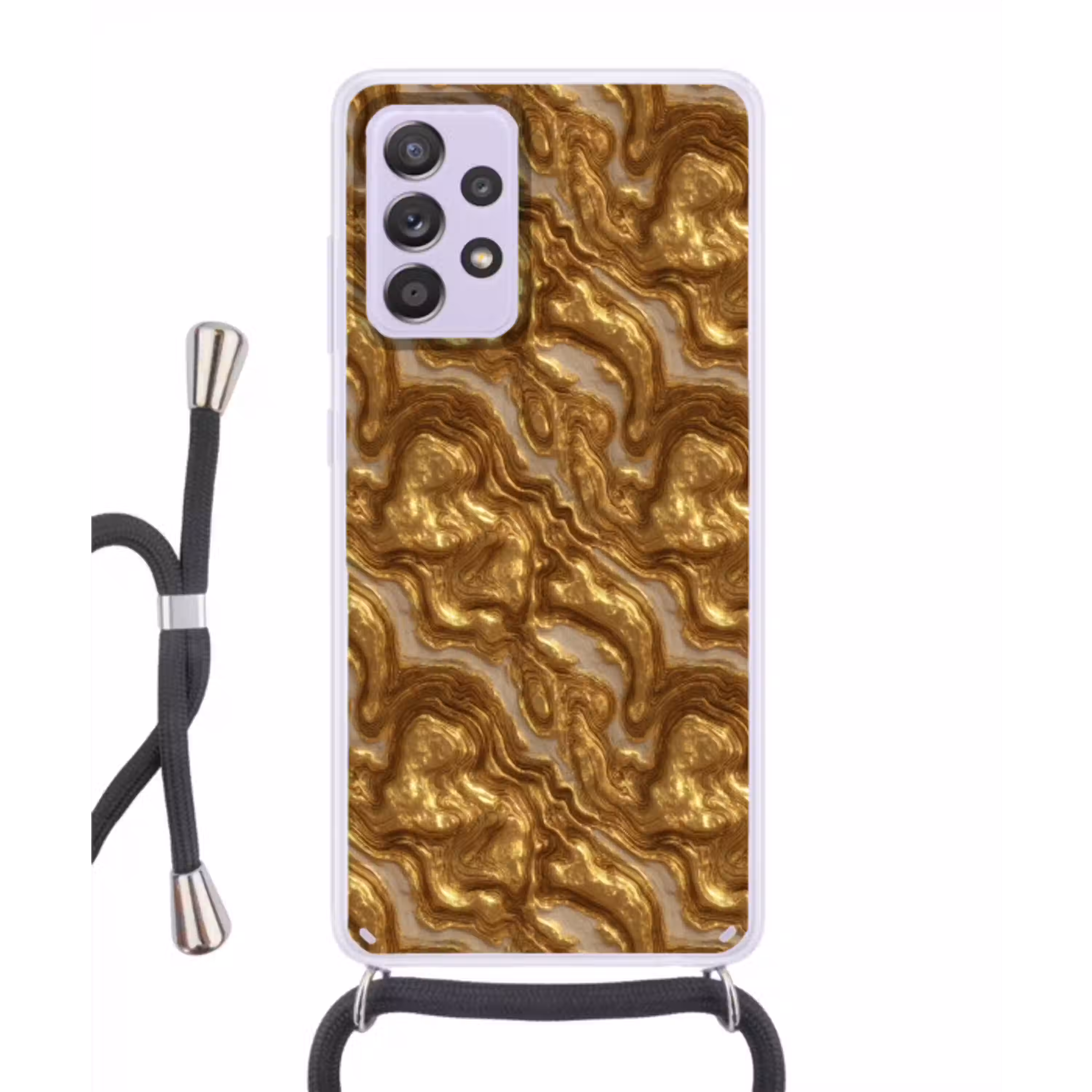 Golven - Organisch - Goud - Crème Hoesje Samsung Galaxy A52 5G met koord klein 816 -3d