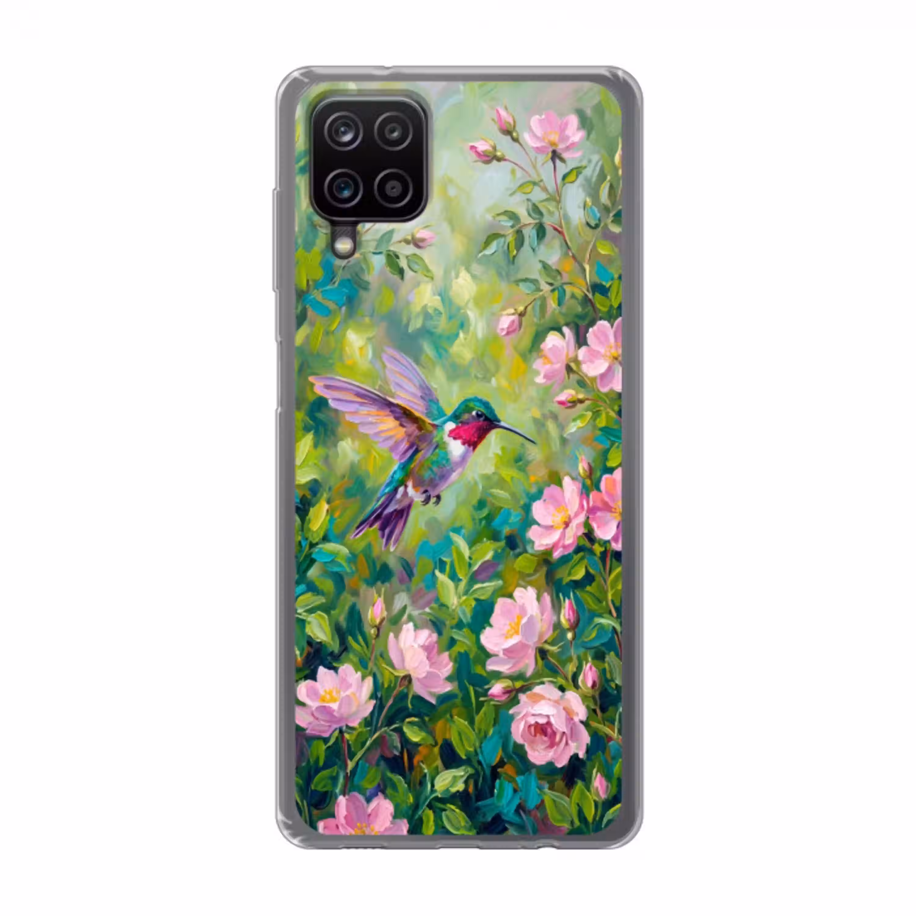Kolibrie - Bloemen - Natuur - Kleurrijk Telefoonhoesje Samsung Galaxy A12 klein -3d