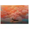 Zee - Boot - Wolken - Oranje poster papier klein -3d