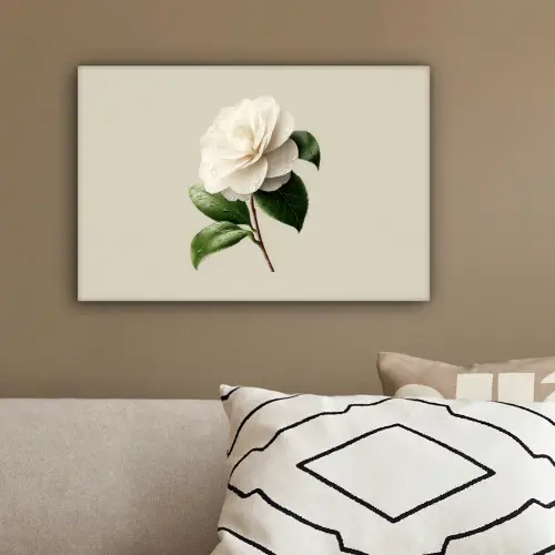Cameliabloem - Wit - Groen canvas 2cm klein -sfeer3