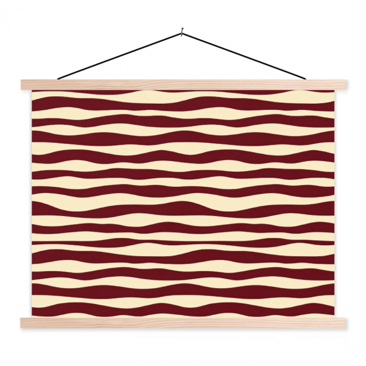 Golven - Rood - Patroon - Crème textielposter latten blank klein 122 -3d