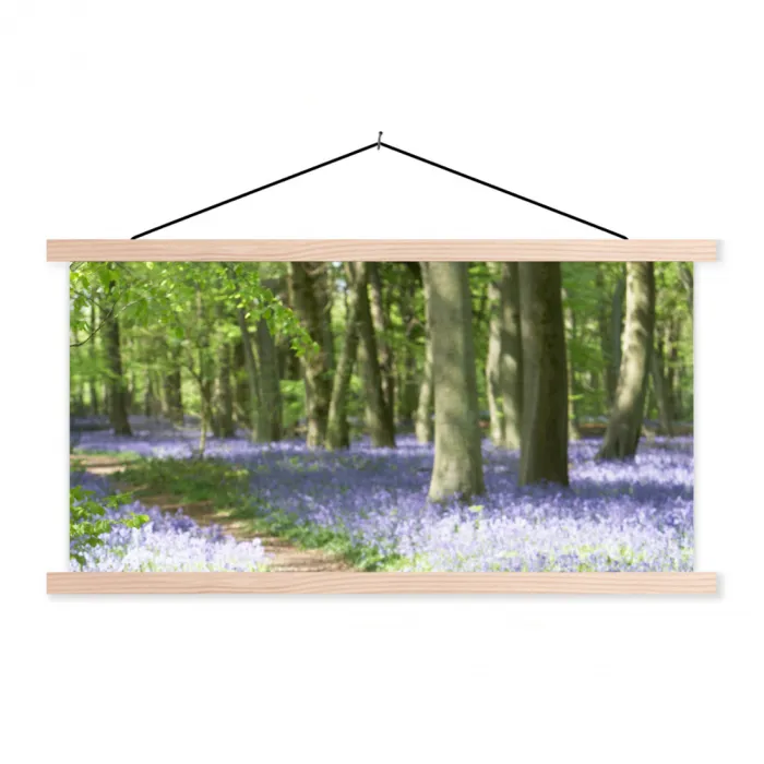 Bos - Pad - Bloemen - Paars - Groen - Natuur textielposter latten blank klein -3d