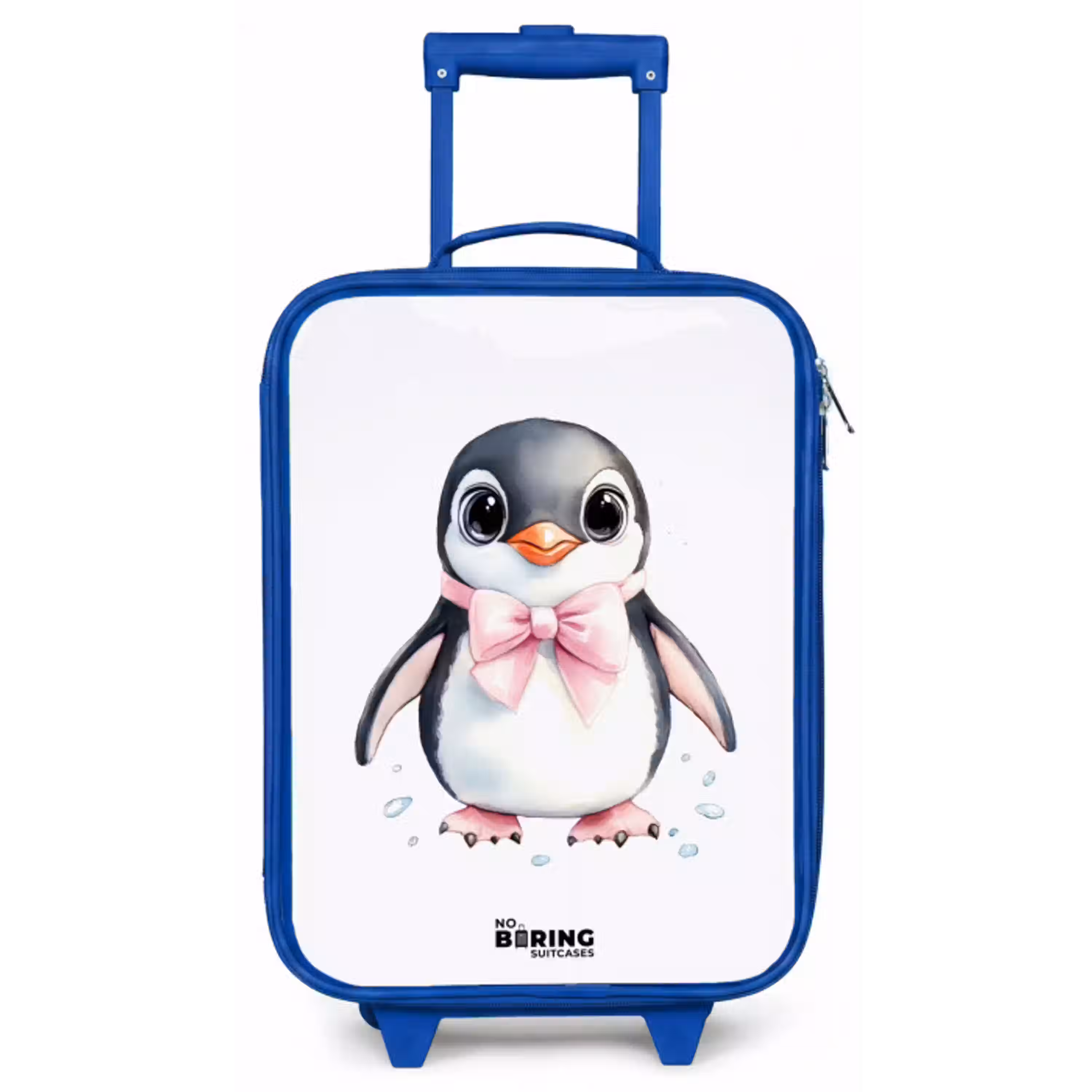 Pinguïn met roze strik en ijsdruppels Kinderkoffer - Blauw klein -zz3dotto