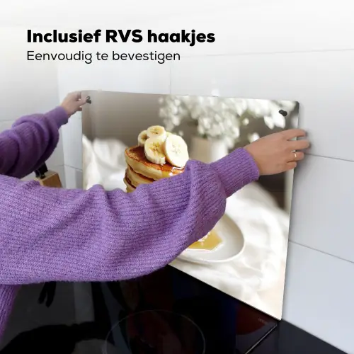 Pannenkoeken - Banaan - Siroop - Wit - Beige Inductie beschemer met haakjes klein -ky-ophangen-nl