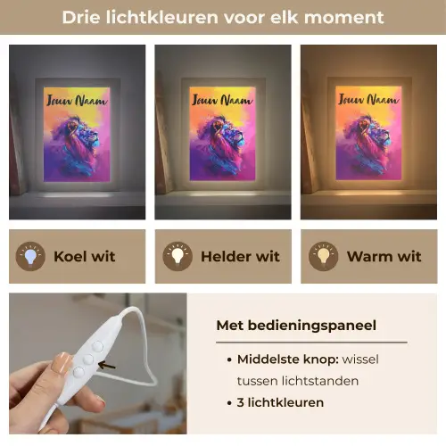 Leeuw - Verf- Kleuren - Dier Light Box met kabel (Kinderlampje) klein -USP_lichtkleurNL
