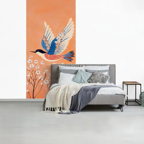 Vogel - Bloesemtakken - Warm - Kleurrijk fotobehang vinyl groot -slaapkamer