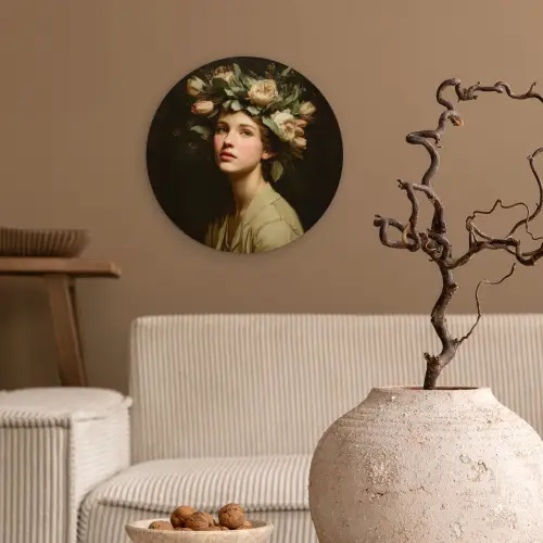 Bloemenstilte - Vrouw - Portret Wandcirkel kunststof plaat 5mm dik klein -sfeer1