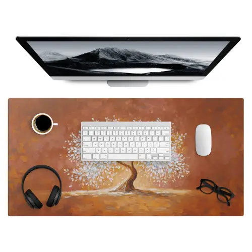 Abstract - Boom - Wit - Bladeren Muismat XXL klein -3d