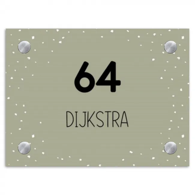 Olijfgroen met stippen - Modern Naambord Rechthoek middel -3d