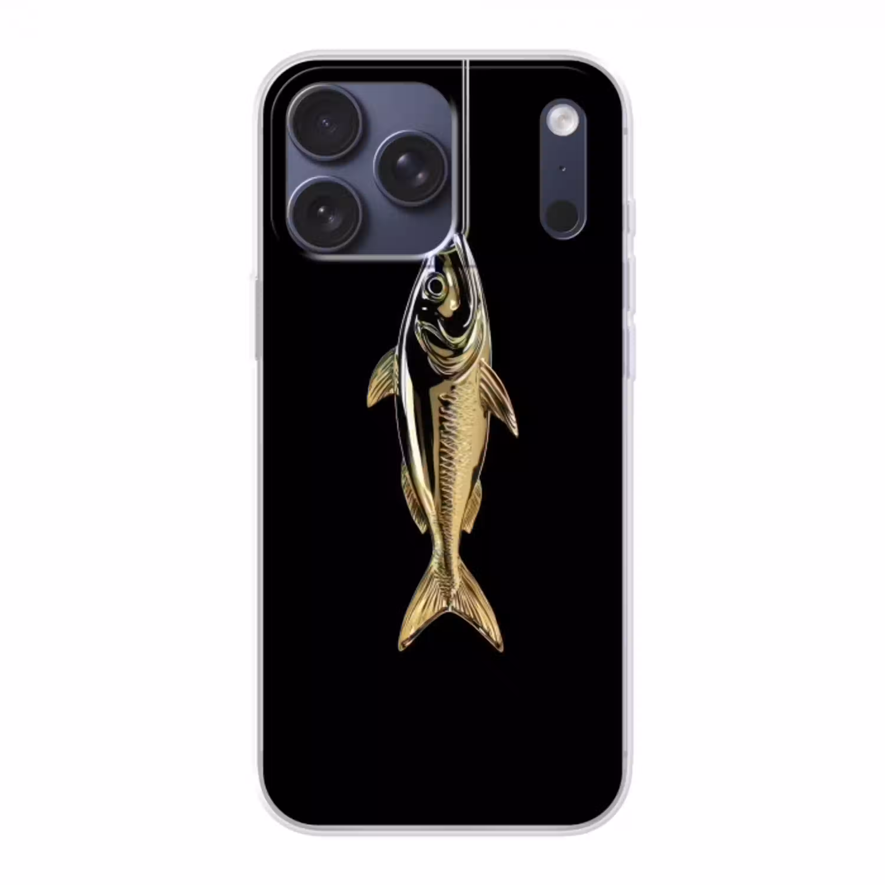 Goud - Vis - Haak - Zwart Telefoonhoesje iPhone 17 Pro Max klein -3d
