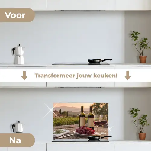 Wijn - Glazen - Druiven - Wijngaard keuken achterwand spatscherm klein -voor_na_NL