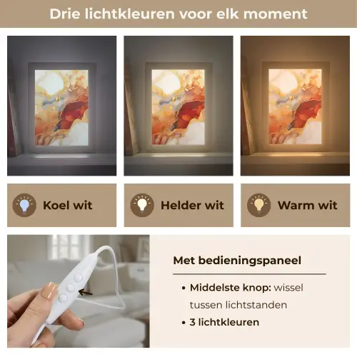 Marmer - Oranje - Goud - Modern - Abstract Light Box met kabel (Tafellamp) klein -USP_lichtkleurNL