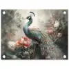 Pauw - Pauwenveren - Vogel - Jungle - Bloemen tuinposter los doek klein -3d