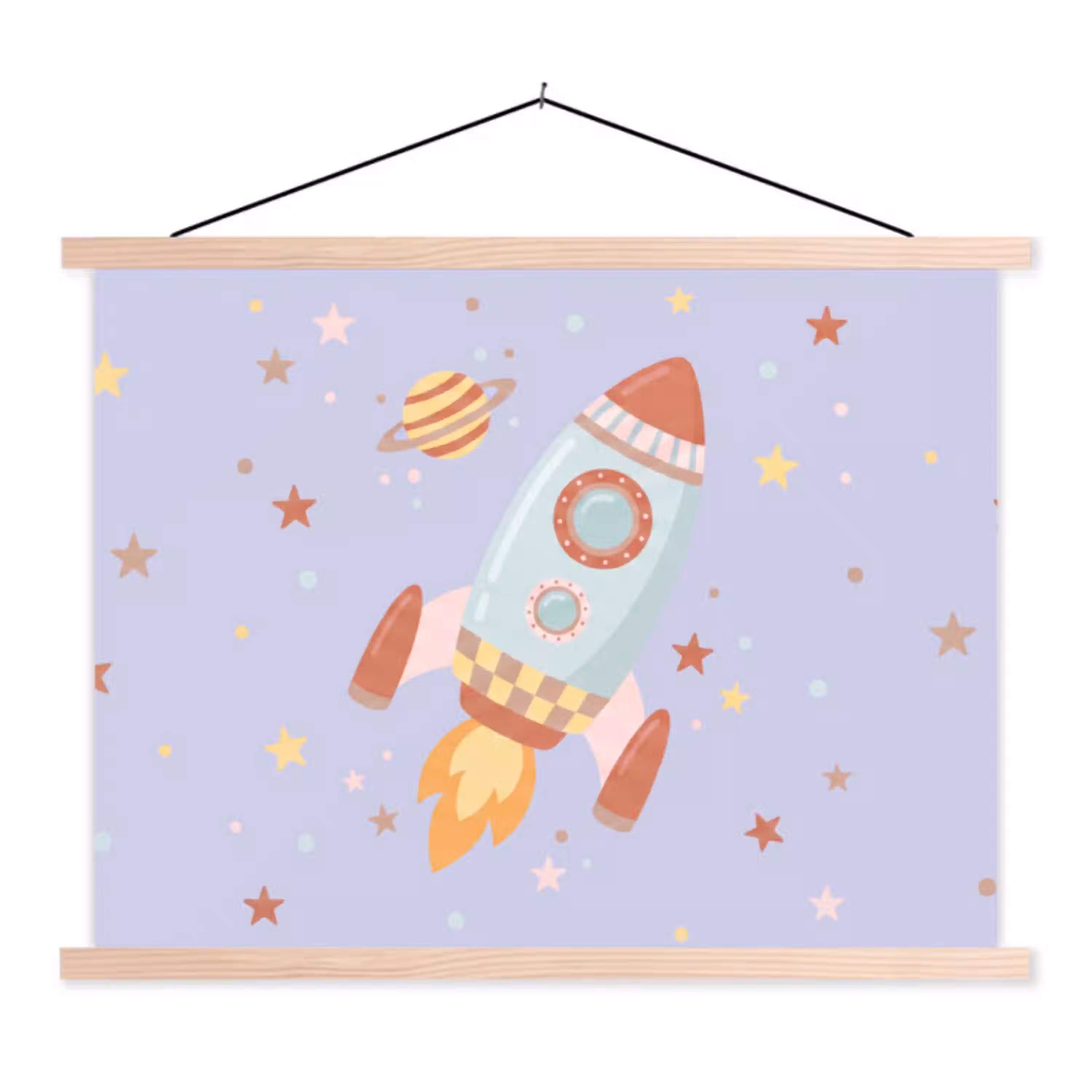 Raket - Ruimte - Planeet - Illustratie textielposter latten blank klein -3d