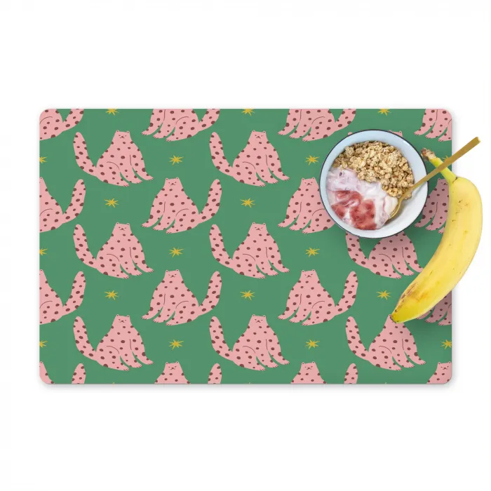 Groen - Katten - Stippen - Sterren Placemat vinyl groot 368 -zzzproduct_Kitchenyeah-website