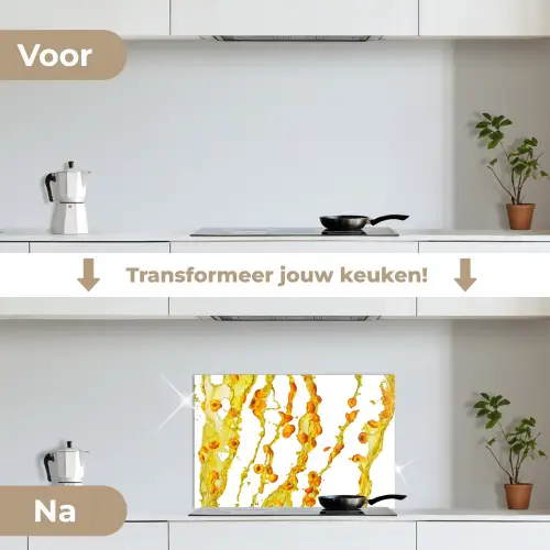 Oranje - Geel - Splash - Fruit keuken achterwand spatscherm klein -voor_na_NL