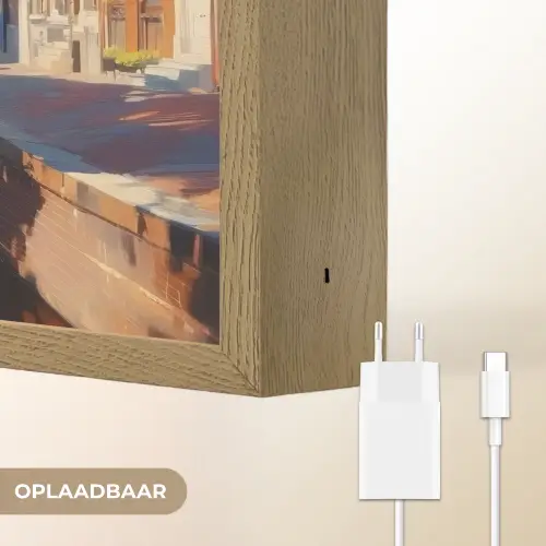 Stad - Gracht - Zon - Fietsen Light Box met batterij (Wandlamp) middel -USP_websiteoplaadbaarNL