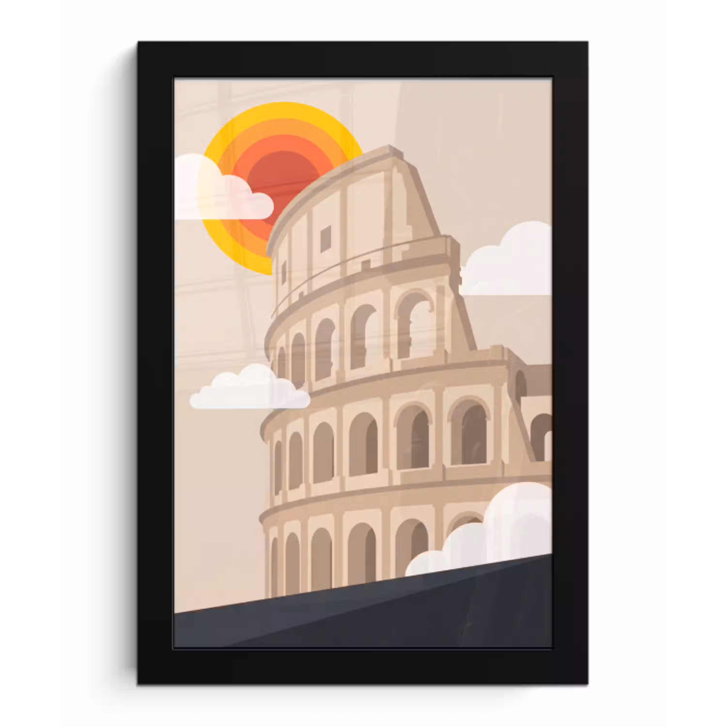 Colosseum - Zonsopgang - Rome - Architectuur - Beige fotolijst zwart zonder passe partout klein -3d
