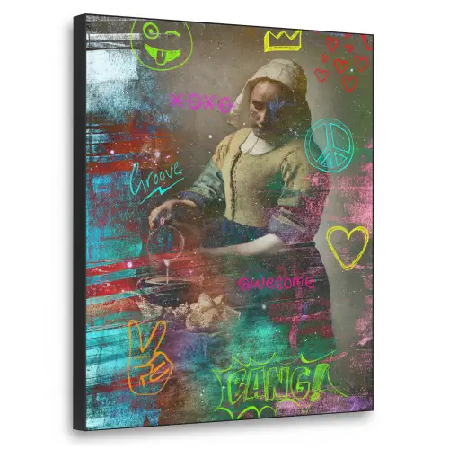 Melkmeisje - Johannes Vermeer - Graffiti Textielframe zwart klein -3d