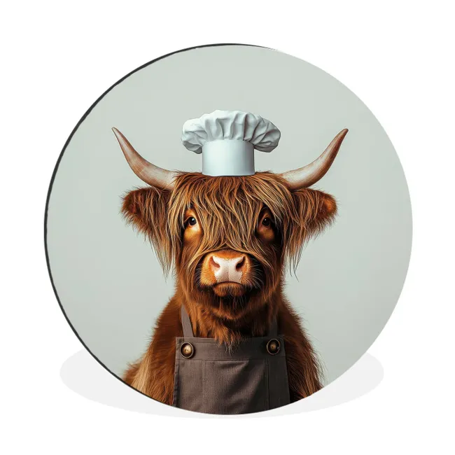 Muurcirkel aluminium Schotse Hooglander - Bruin - Hoorns - Kokskleding