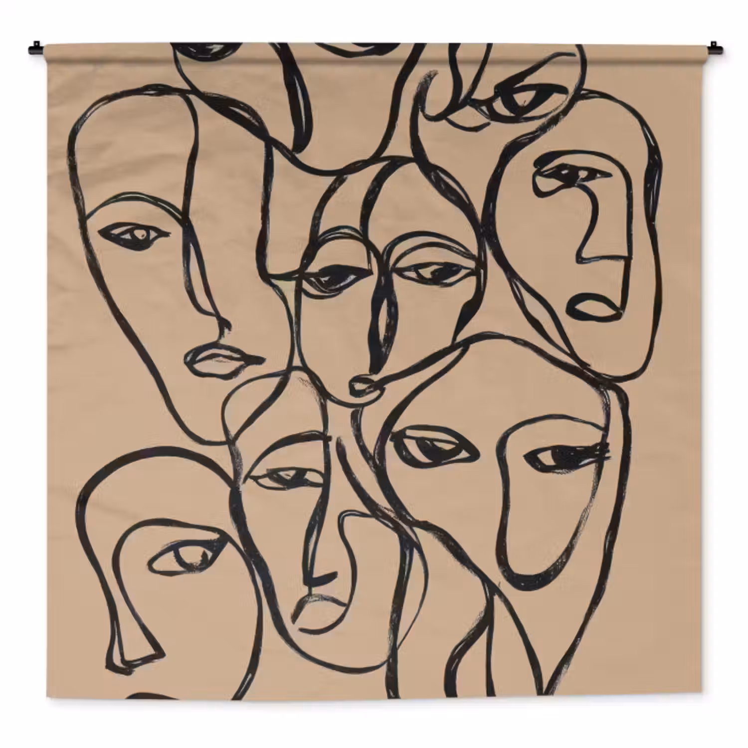 Wandkleed - Gezichtenzee - Lijntekening - Abstract