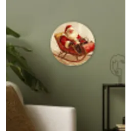 Kerst - Slee - Kerstman Wandcirkel kunststof plaat 5mm dik klein -sfeer3
