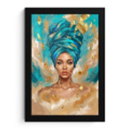 Portret - Vrouw - Schilderij - Blauw - Goud - Expressief fotolijst zwart zonder passe partout klein -3d
