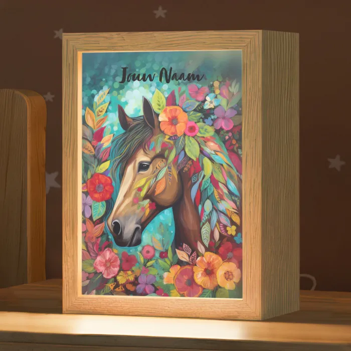Paard - Bloemen - Schilderij - Natuur - Verf Light Box met kabel (Kinderlampje) klein -zzz_3d_website