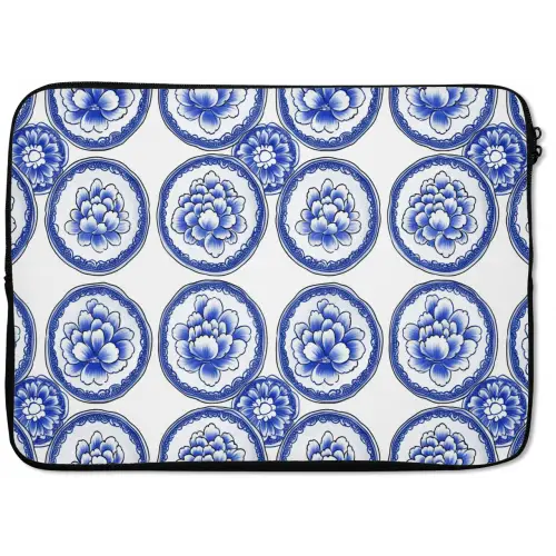 Cirkels - Bloemen - Blauw laptophoes neopreen klein 279 -zkaufland3dotto