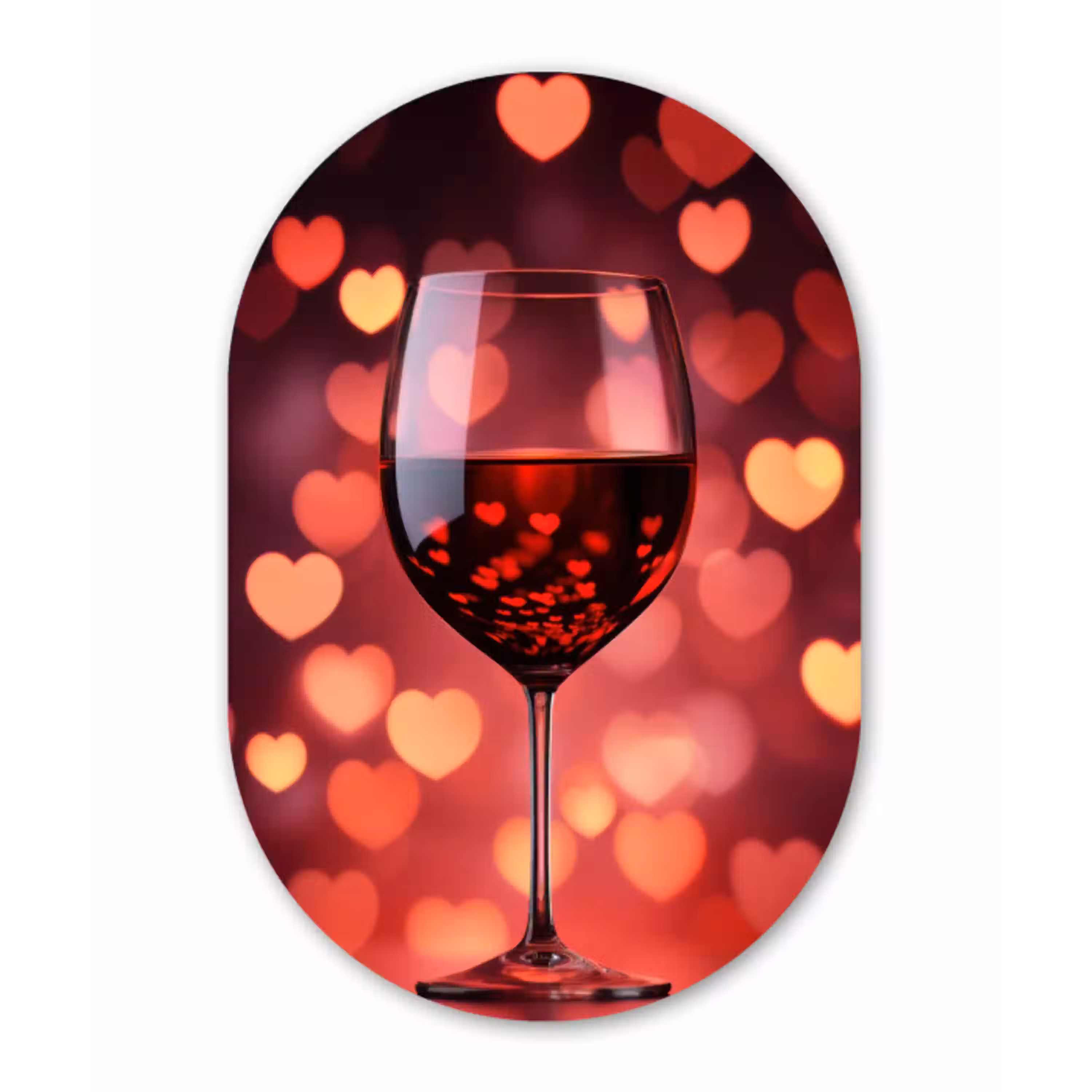 Rood - Wijn - Hartjes Wandcirkel Ovaal Glas middel -3d