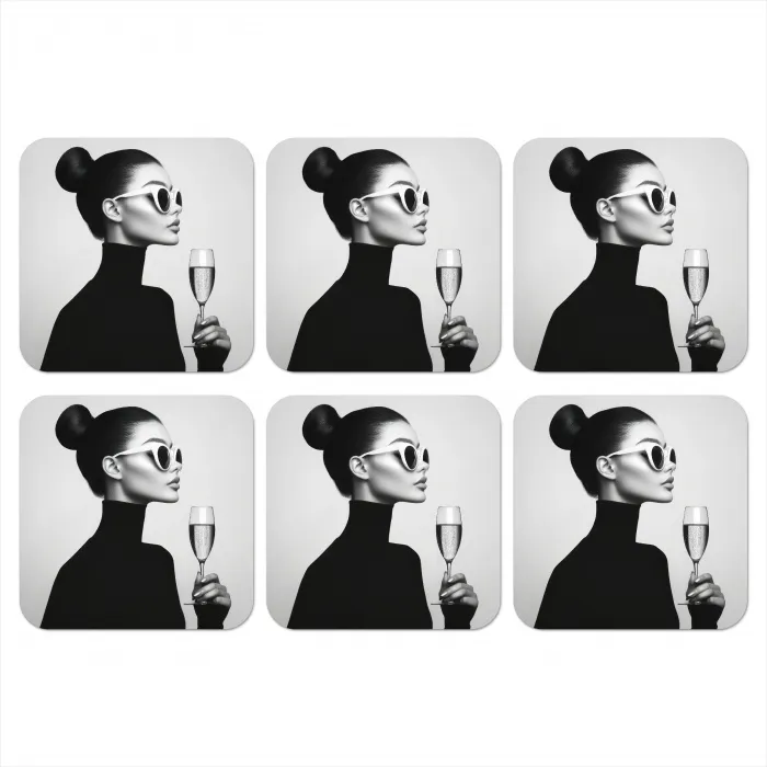 Vrouw - Champagne - Modern onderzetter kurk middel -3d