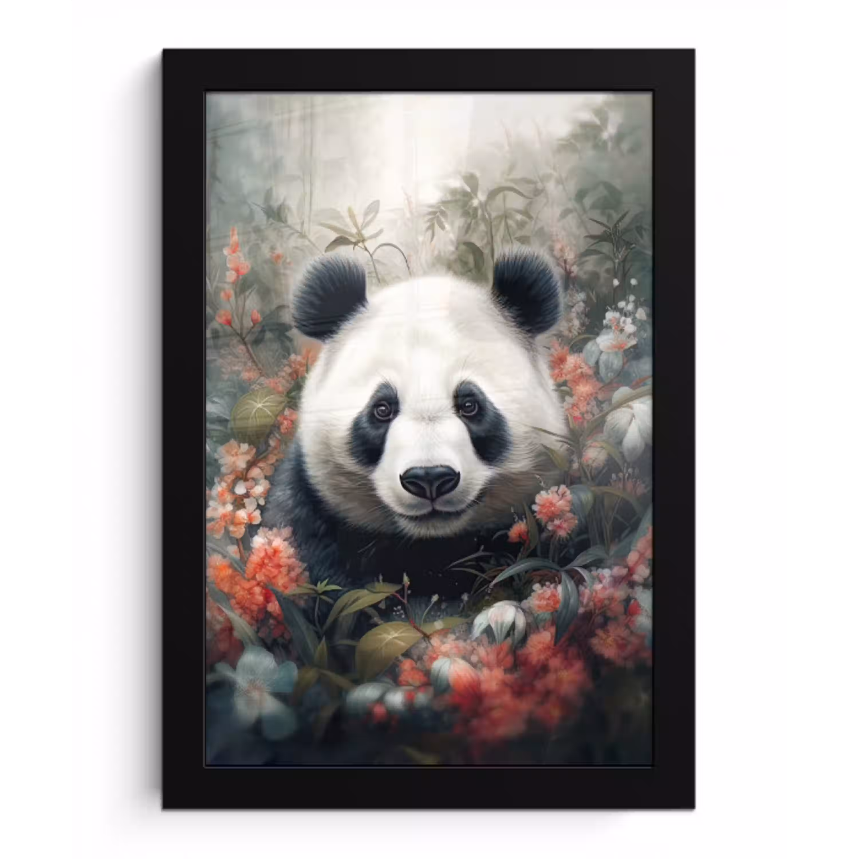 Panda - Wilde dieren - Bloemen - Natuur fotolijst zwart zonder passe partout klein -3d