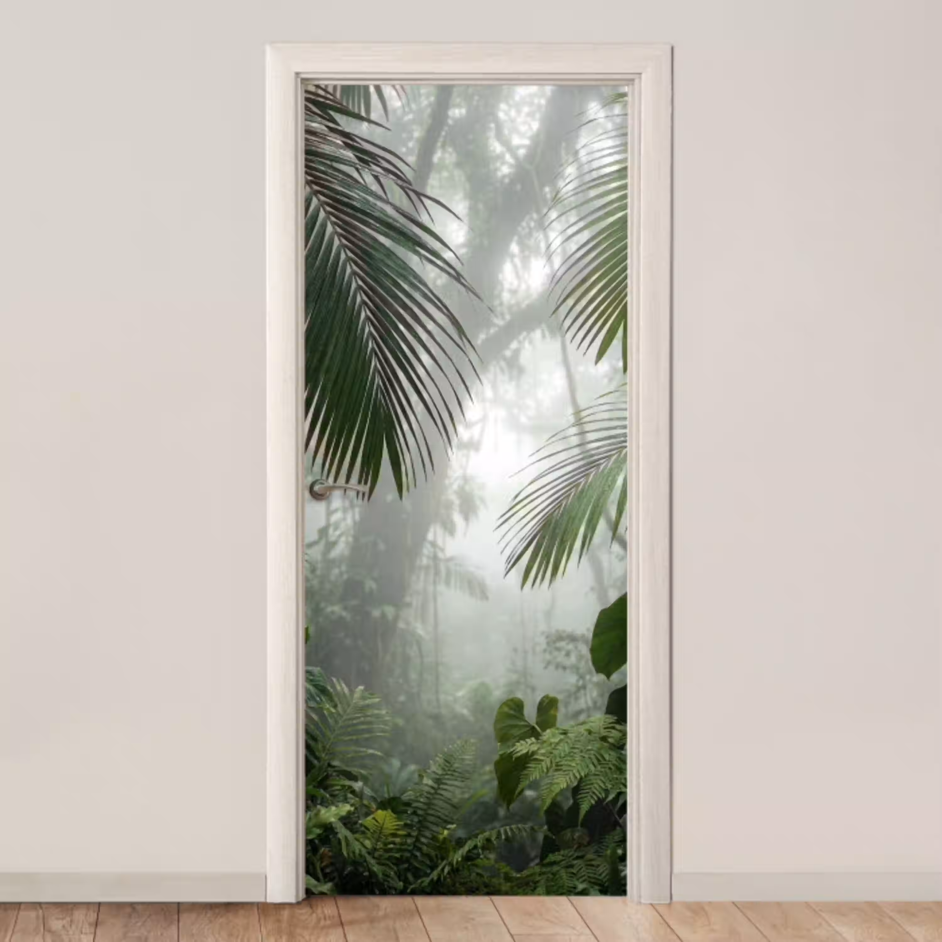 Natuur - Jungle - Mist - Tropisch - Groen deurposter klein -3d_beige
