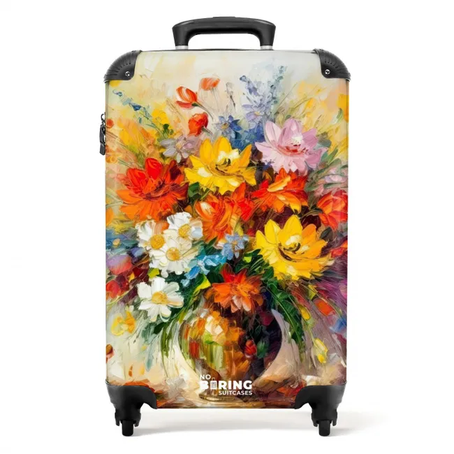 Bloemen - Kleurrijk - Olieverf - Bloempot NBS - Handbagage koffer - Unisex middel -productfoto_recht