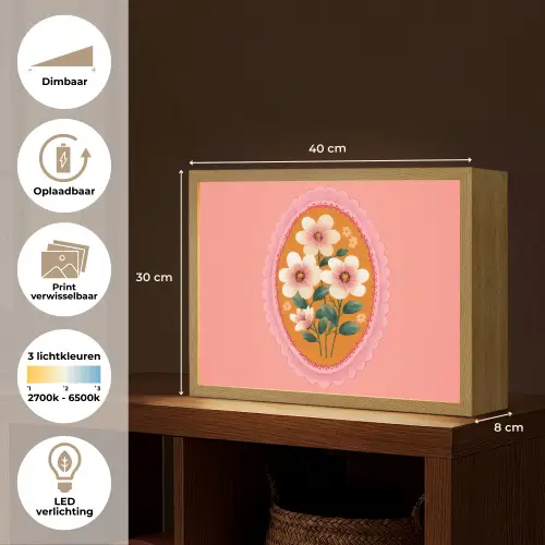 Illustratie - Bloemen - Rand - Roze Light Box met batterij (Wandlamp) middel -USP_websiteoverzichtNL