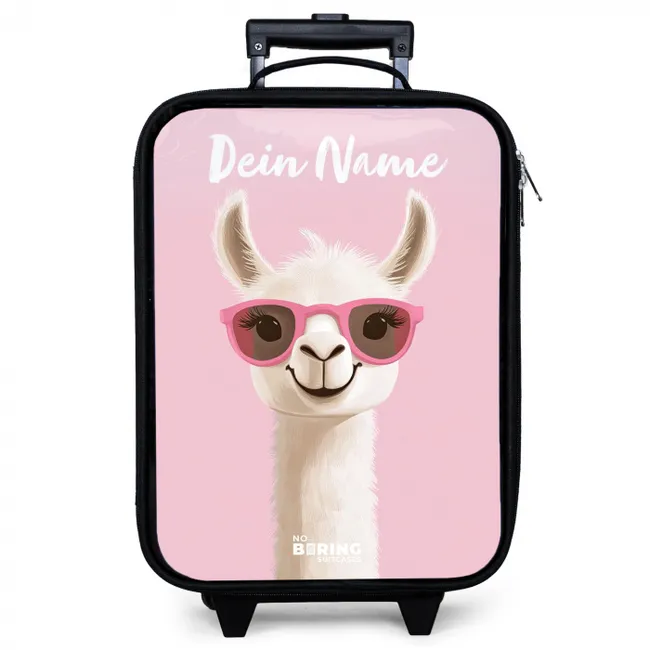 Kinderkoffer mit Name - Lama - Weiß - Sonnenbrille - Wimpern