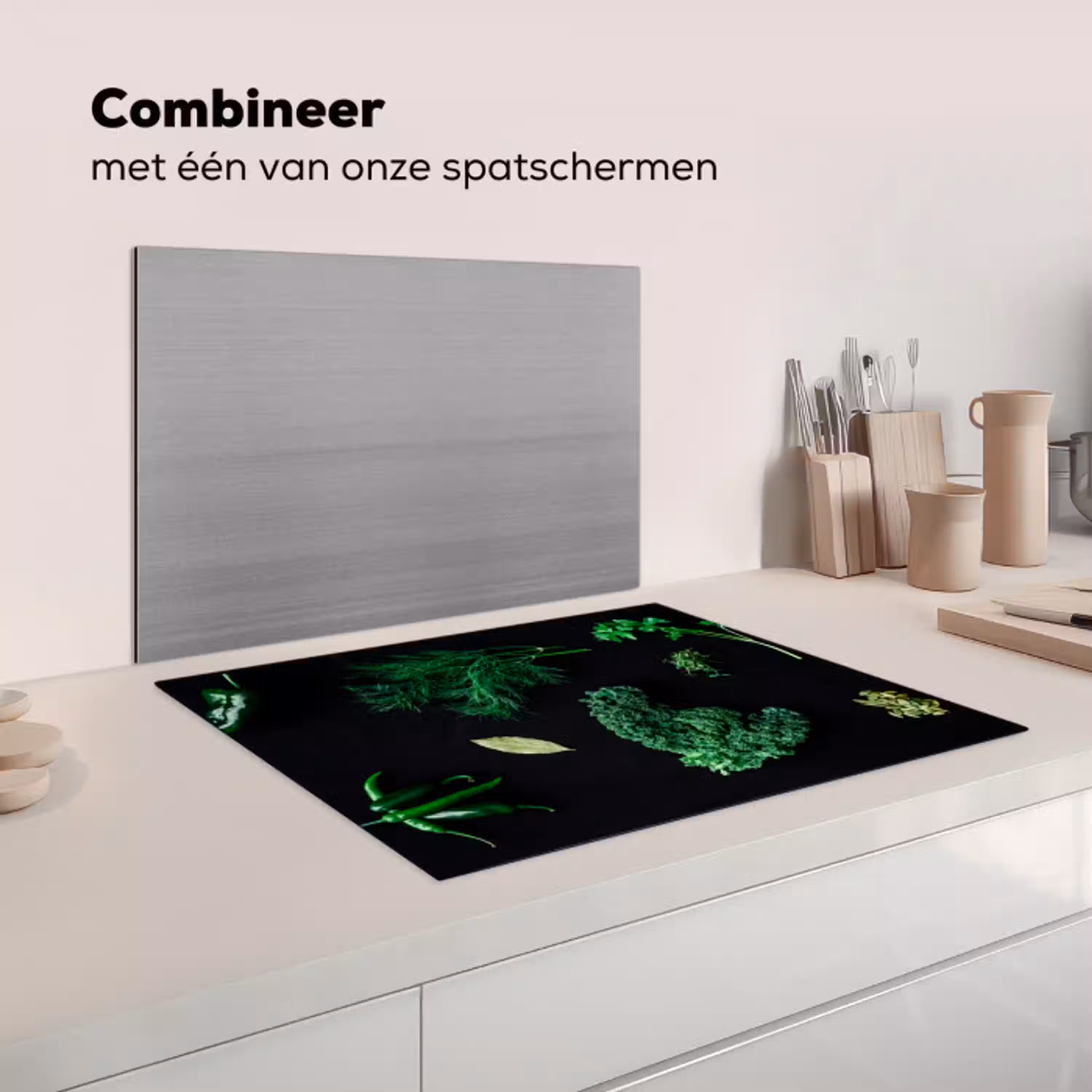 Specerijen en kruiden op zwarte achtergrond Inductie beschermer vinyl 3mm klein -wsfeer7_website