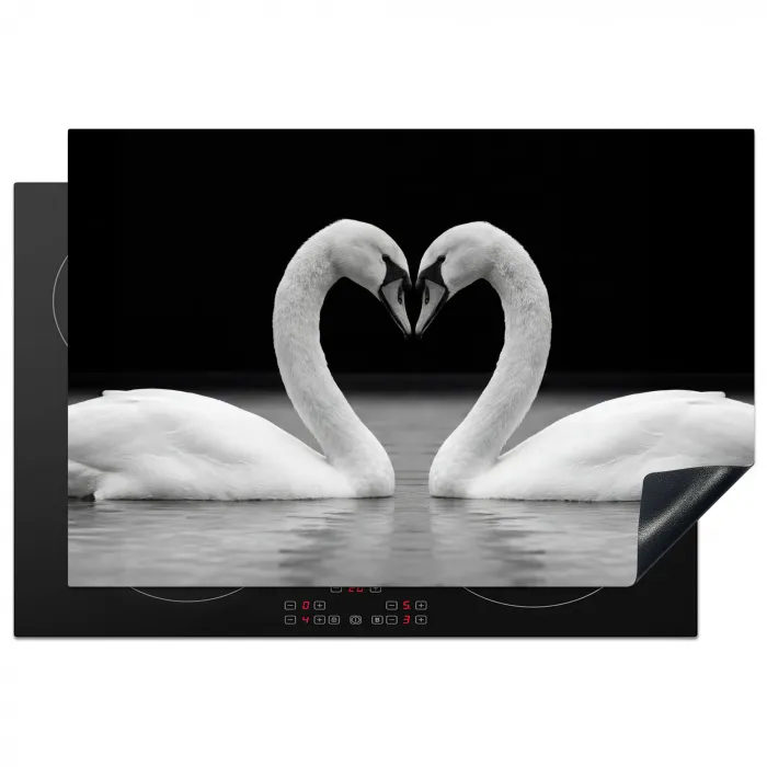 Zwanen - Hart - Zwart - Wit Inductie beschermer vinyl 3mm klein -3d
