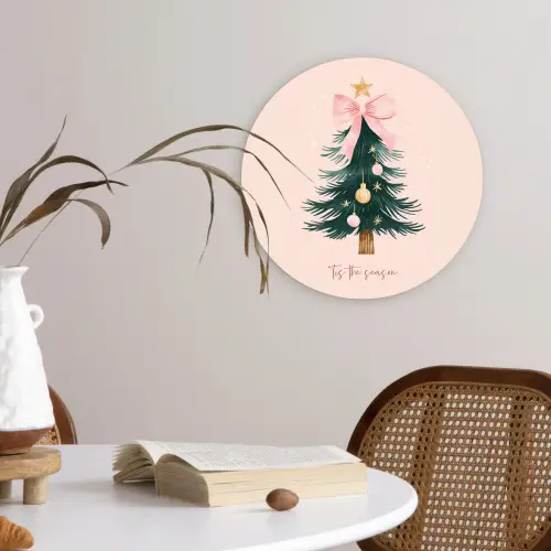 Christmas Season - Kerst - Kerstboom - Roze Wandcirkel kunststof plaat 5mm dik klein -sfeer4
