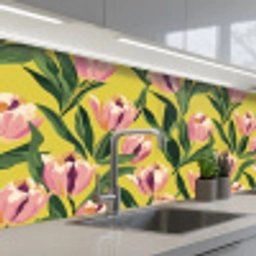 Tulpen - Botanisch - Geel keuken achterwand 2 middel 871 -3d_schuin