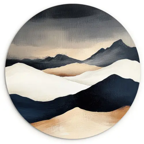 Bergen - Donkerblauw - Landschap Wandcirkel kunststof plaat 5mm dik klein -3d