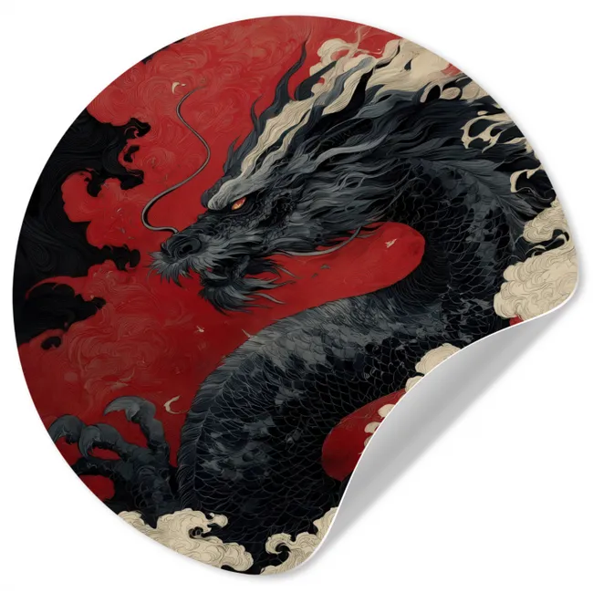 Zwarte draak - Rookwolken - Rood Wandcirkel behangsticker klein -3d