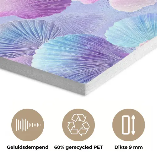 Schelpen - Paars - Blauw - Patroon - Pastel PET vilt klein -closeup_NL