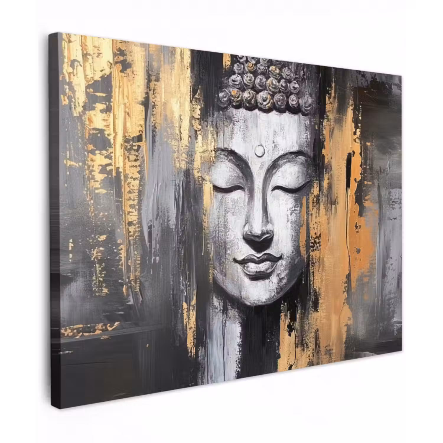 Leinwandbild - Buddha - Pinselstriche - Gold - Abstrakt