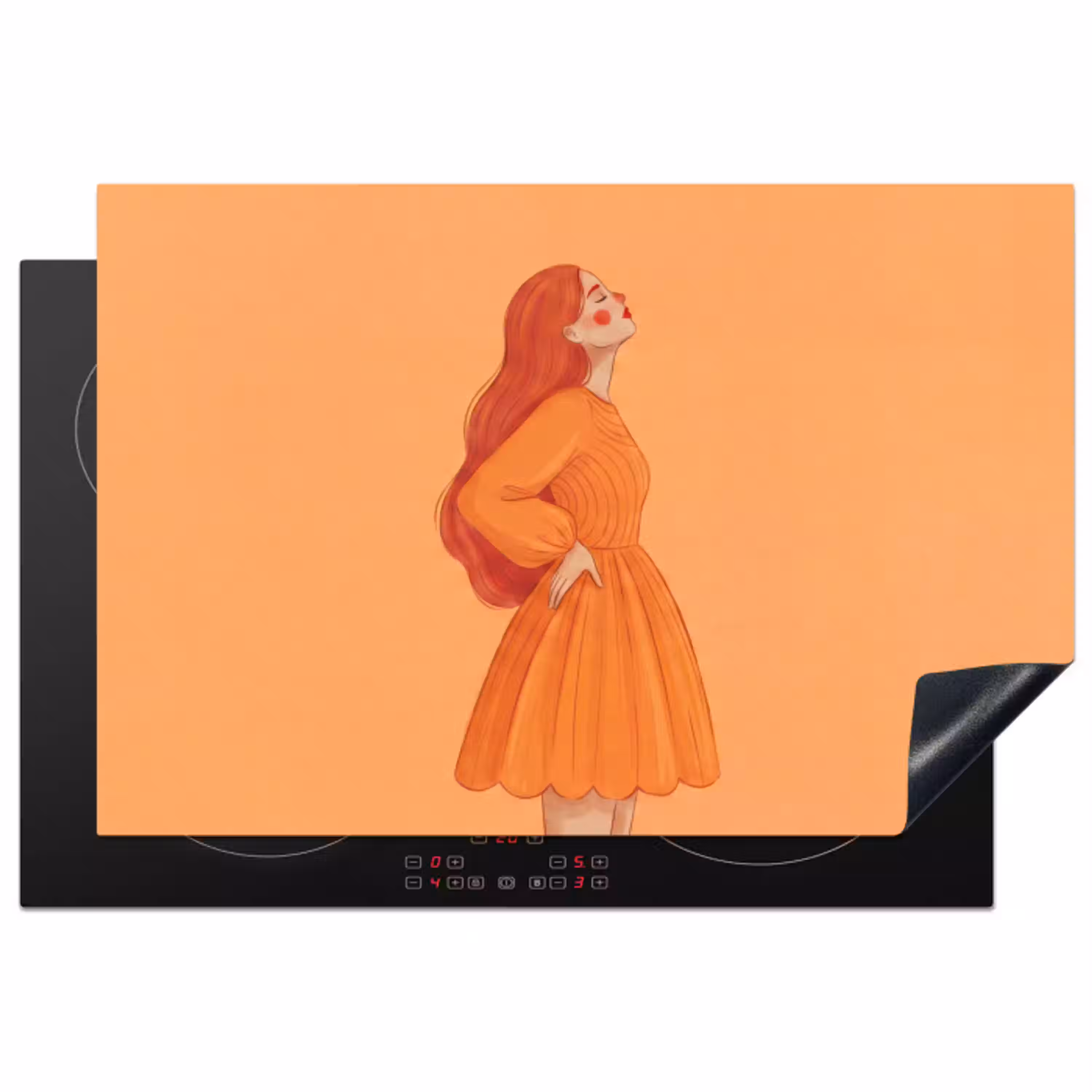 Vrouw - Profiel - Mensen - Modern - Oranje Inductie beschermer vinyl 3mm klein -3d